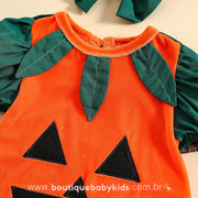Vestido Bebê Fantasia Halloween Abóbora com Faixa Laranja - Boutique Baby Kids