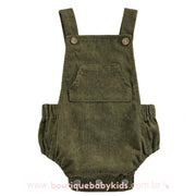 Body Bebê Jardineira Veludo Cotelê com Bolso Verde Exército - Boutique Baby Kids