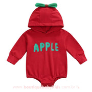 Body Bebê Fantasia Maçã Vermelha com Capuz - Boutique Baby Kids