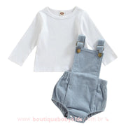 Conjunto Bebê Camiseta e Jardineira Veludo Cotelê Azul - Boutique Baby Kids