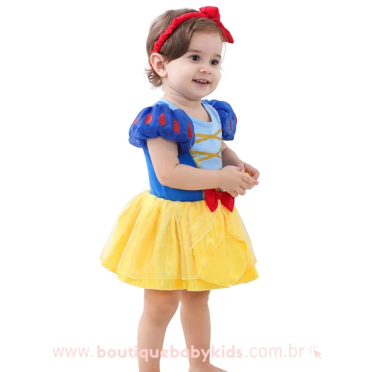 Vestido Bebê Fantasia Disney Princesa Branca de Neve com Faixa - Boutique Baby Kids