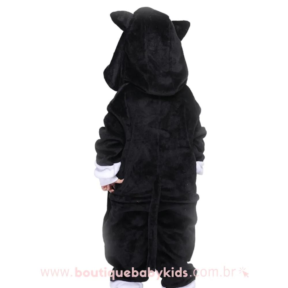Pijama Macacão Infantil Kigurumi Fantasia Gato Preto - 3 a 12 Anos - Boutique Baby Kids
