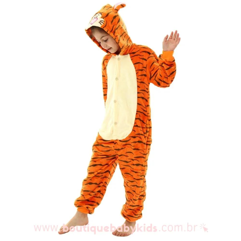 Pijama Macacão Infantil Kigurumi Fantasia Tigrão Laranja - Boutique Baby Kids