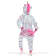 Pijama Macacão Infantil Fantasia Kigurumi Unicórnio Multicor Glitter Rosa - Boutique Baby Kids