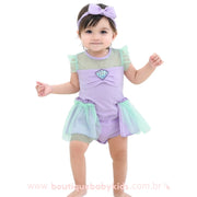 Body Bebê Fantasia Princesa Ariel Pequena Sereia Tule com Faixa Lilás - Boutique Baby Kids