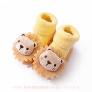 Meia Bebê Bichinhos com Solado Antiderrapante Leão Amarelo - Primeiros Passos - Boutique Baby Kids
