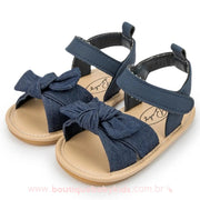 Sandália Bebê Primeiros Passos Laço Frontal Jeans Azul Marinho - Boutique Baby Kids