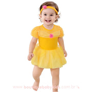Vestido Bebê Fantasia Disney Princesa Bela com Faixa - Boutique Baby Kids