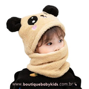 Gorro Infantil Ursinho Panda com Cachecol Bege - Frete Grátis - Boutique Baby Kids
