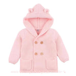 Casaco Bebê Inverno Tricot Ursinho com Capuz Rosa - Frete Grátis - Boutique Baby Kids