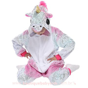 Pijama Macacão Infantil Fantasia Kigurumi Unicórnio Multicor Glitter Rosa - Boutique Baby Kids