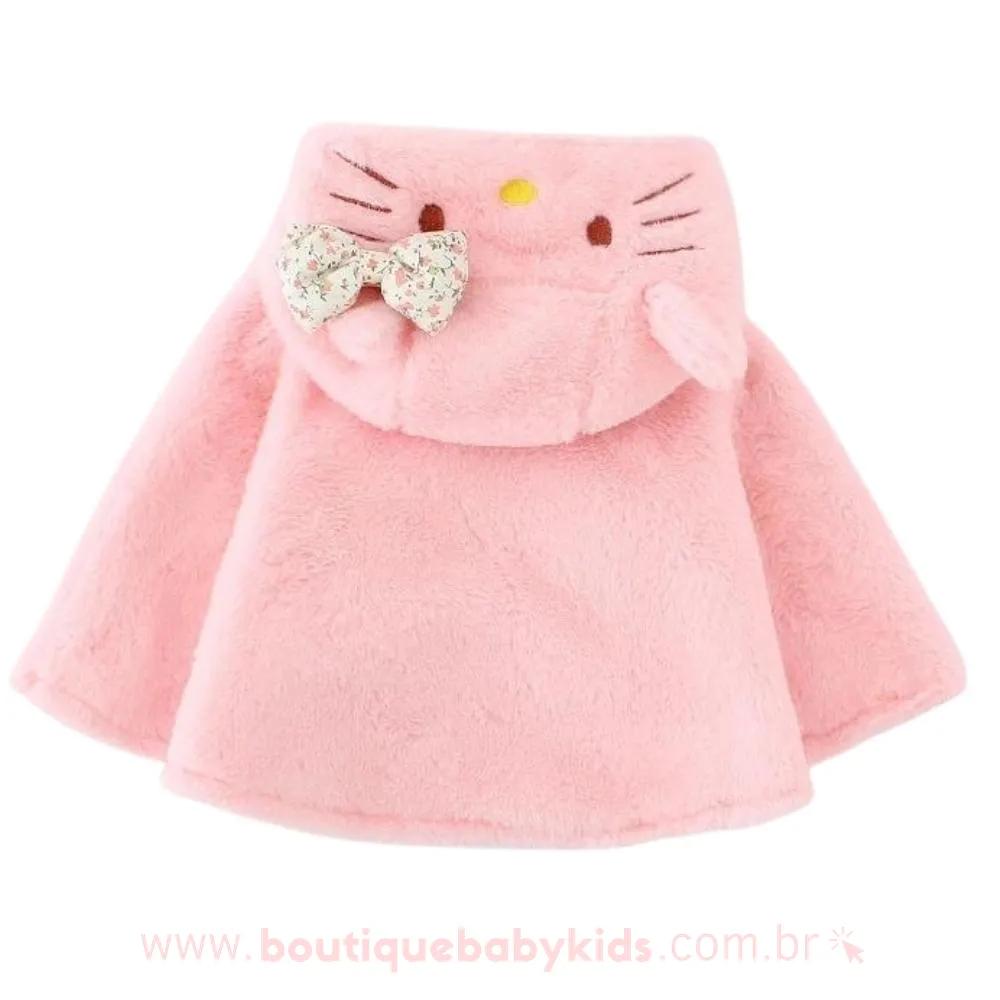 Poncho Bebê Gatinha Hello Kitty com Capuz Rosa - Boutique Baby Kids 