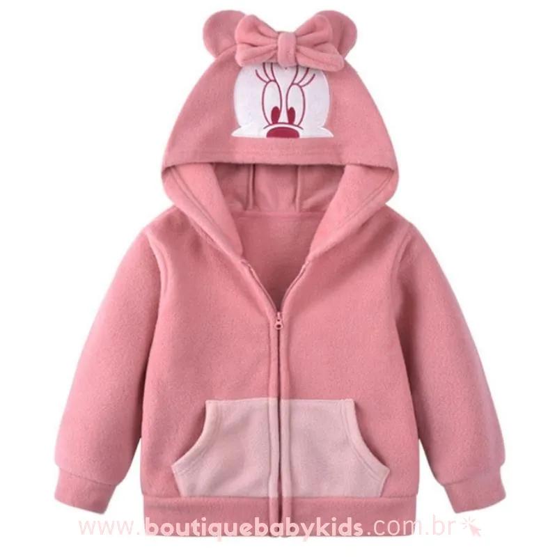 Casaco Infantil Disney Minnie Mouse Rosa com Capuz - 1 a 8 anos - Boutique Baby Kids