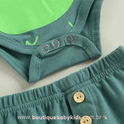 Conjunto Bebê Body e Short Dinossauro Verde - Boutique Baby Kids