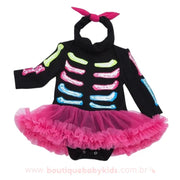 Body Bebê Fantasia Caveira Halloween Saia Tule com Faixa - Frete Grátis - Boutique Baby Kids