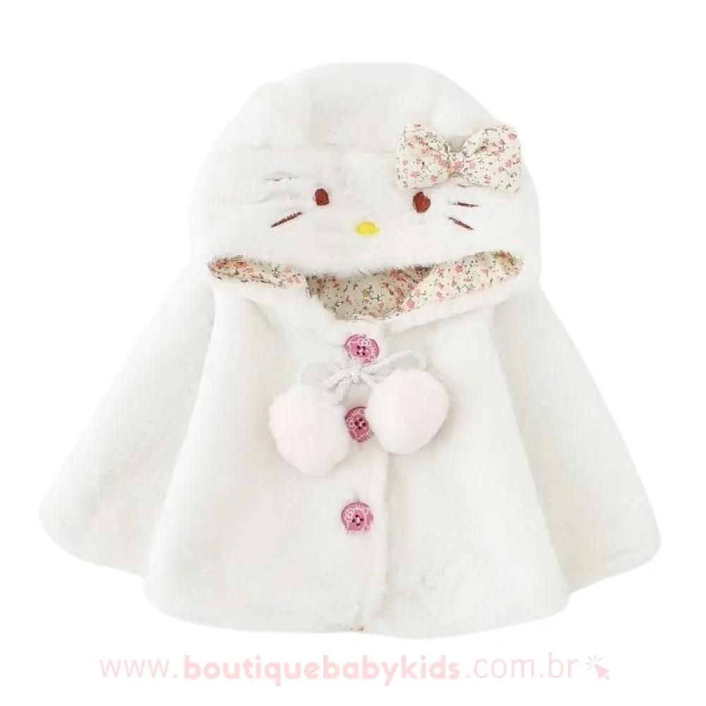 Poncho Bebê Gatinha Hello Kitty com Capuz Branco - Boutique Baby Kids 