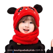 Gorro Infantil Ursinho Panda com Cachecol Vermelho - Frete Grátis - Boutique Baby Kids