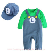 Macacão Bebê Fantasia Luigi com Boné Verde - Boutique Baby Kids