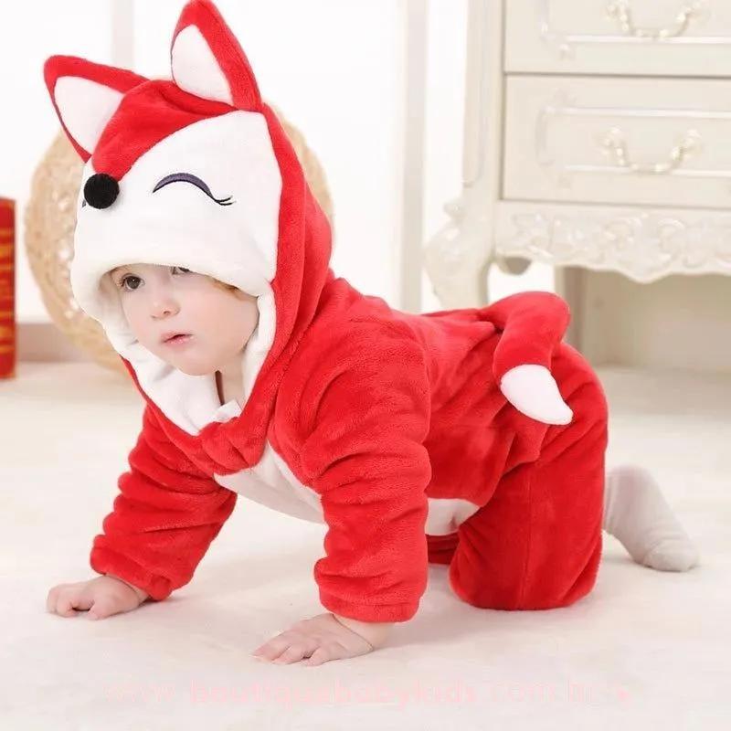 Macacão Bebê Inverno Fantasia Bichinho Raposa Vermelho - Boutique Baby Kids