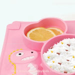 Prato de Silicone Dinossauro com Divisórias Rosa - Introdução Alimentar - Boutique Baby Kids 