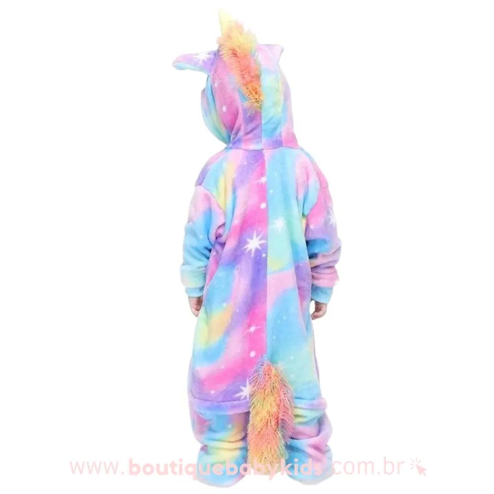 Pijama Macacão Infantil Kigurumi Fantasia Unicórnio Multicor Estrelado - Boutique Baby Kids
