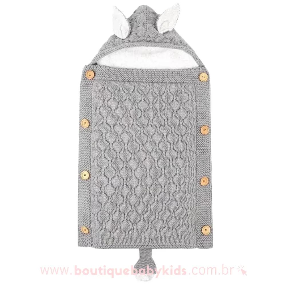 Saco de Dormir Bebê Raposinha Tricot Recém-nascido Cinza Forrado - Boutique Baby Kids