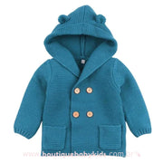 Casaco Bebê Inverno Tricot Ursinho com Capuz Azul - Frete Grátis - Boutique Baby Kids