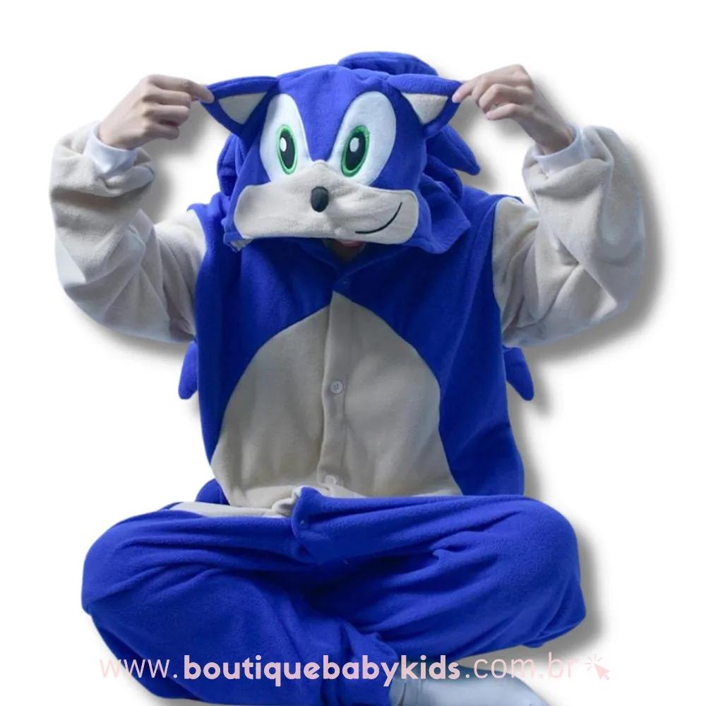 Macacão Pijama Infantil Fantasia Sonic Azul - Frete Grátis