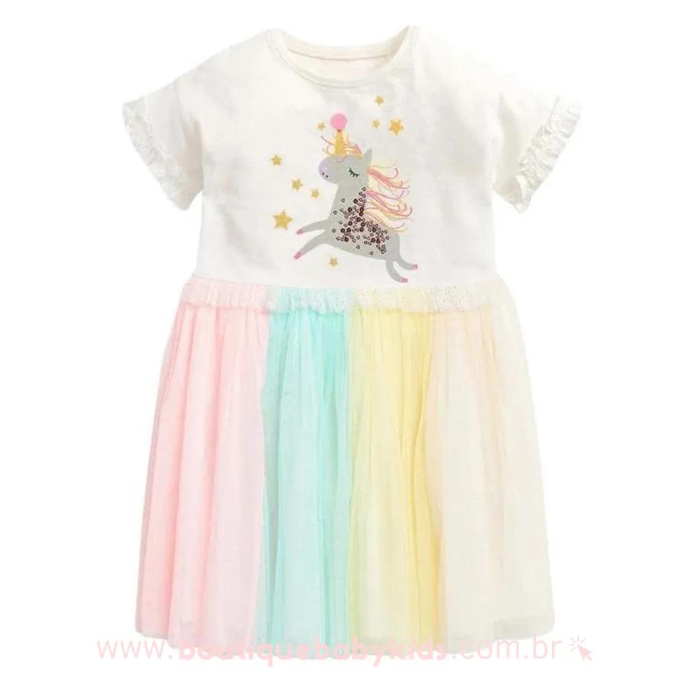 Vestido Infantil Unicórnio Tule Colorido - Boutique Baby Kids