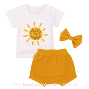 Conjunto Bebê Estampa Sol Camiseta Short e Faixa Amarelo - Frete Grátis - Boutique Baby Kids