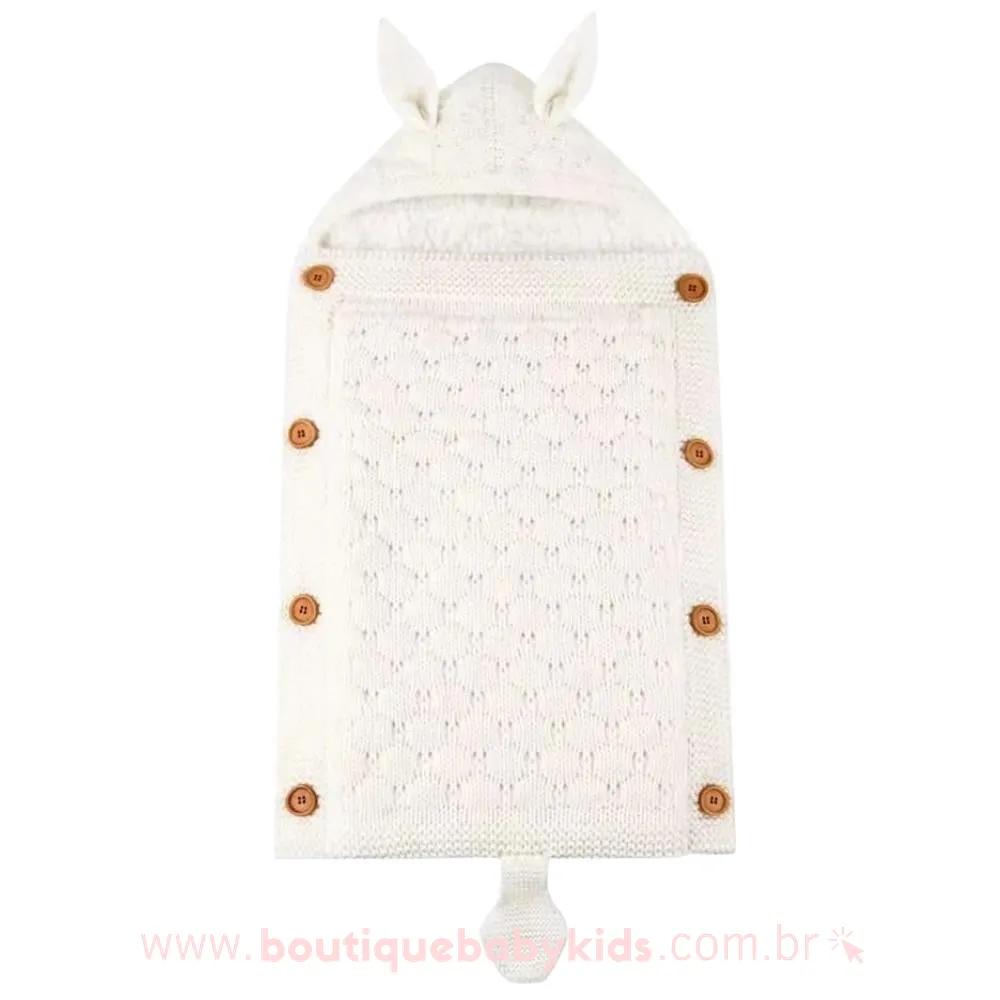 Saco de Dormir Bebê Raposinha Tricot Recém-nascido Branco Forrado - Boutique Baby Kids