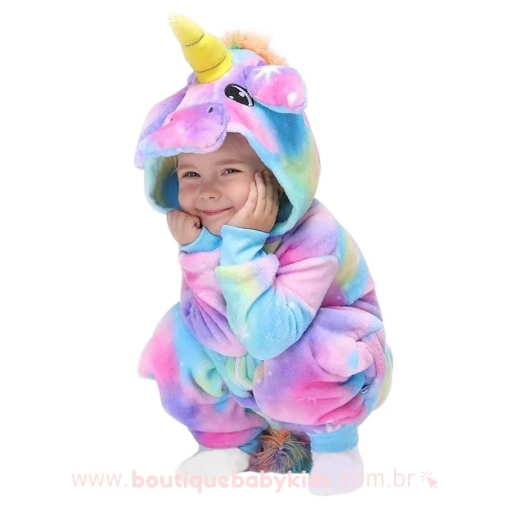 Pijama Macacão Infantil Kigurumi Fantasia Unicórnio Multicor Estrelado - Boutique Baby Kids
