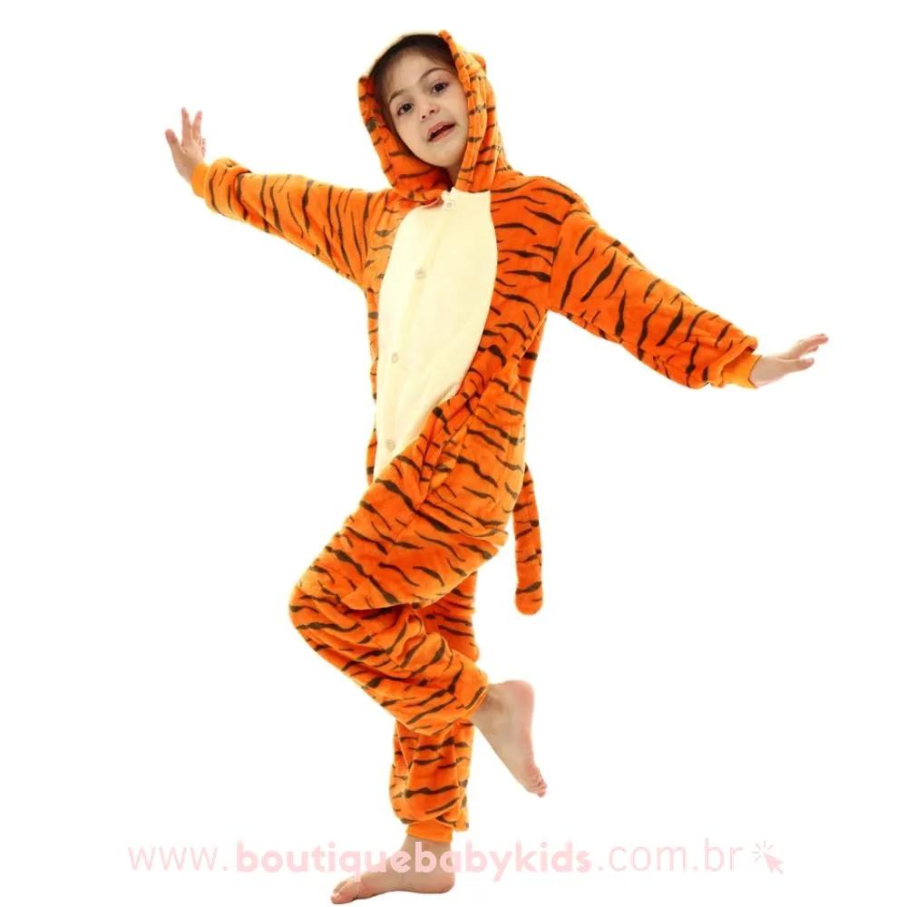 Pijama Macacão Infantil Kigurumi Fantasia Tigrão Laranja - Boutique Baby Kids