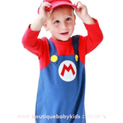 Macacão Bebê Fantasia Mario Bros com Boné Vermelho - Boutique Baby Kids