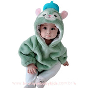 Body Bebê Inverno Fantasia Gatinho Verde com Capuz - Frete Grátis - Boutique Baby Kids