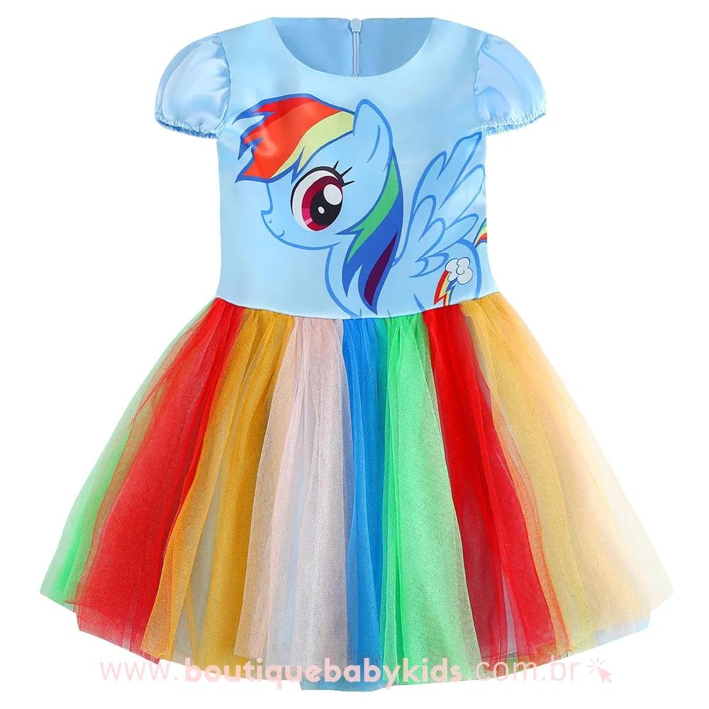 Vestido Infantil My Little Pony Rainbow Dash Azul Tule Colorido - Boutique Baby Kids 