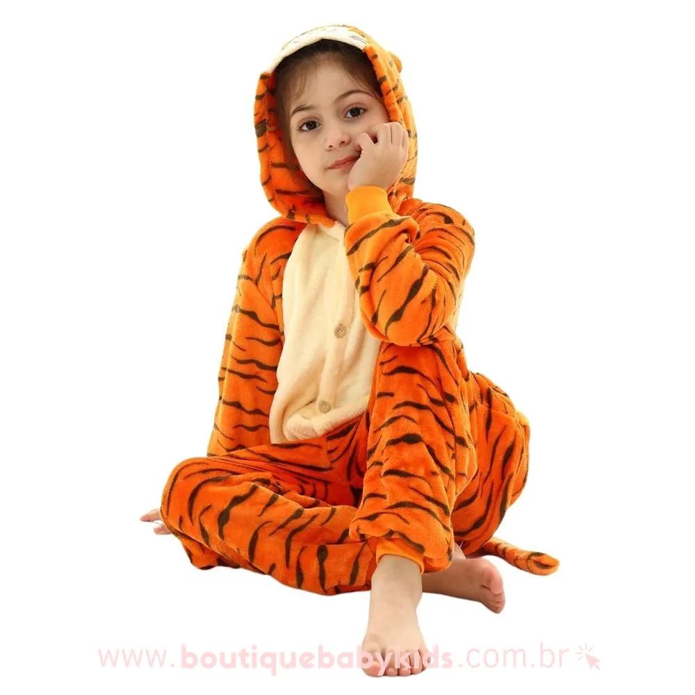 Pijama Macacão Infantil Kigurumi Fantasia Tigrão Laranja - Boutique Baby Kids
