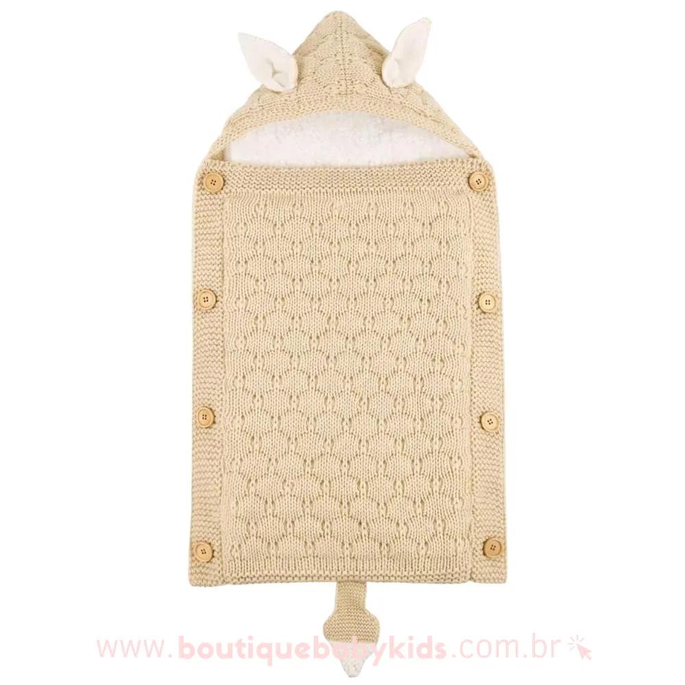 Saco de Dormir Bebê Raposinha Tricot Recém-nascido Bege Forrado - Boutique Baby Kids
