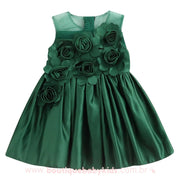 Vestido Bebê Festa Cetim Floral Verde - Boutique Baby Kids