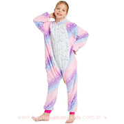 Pijama Macacão Infantil Fantasia Unicórnio Estrelado Multicor Rosa e Lilás - 8 a 12 Anos - Boutique Baby Kids