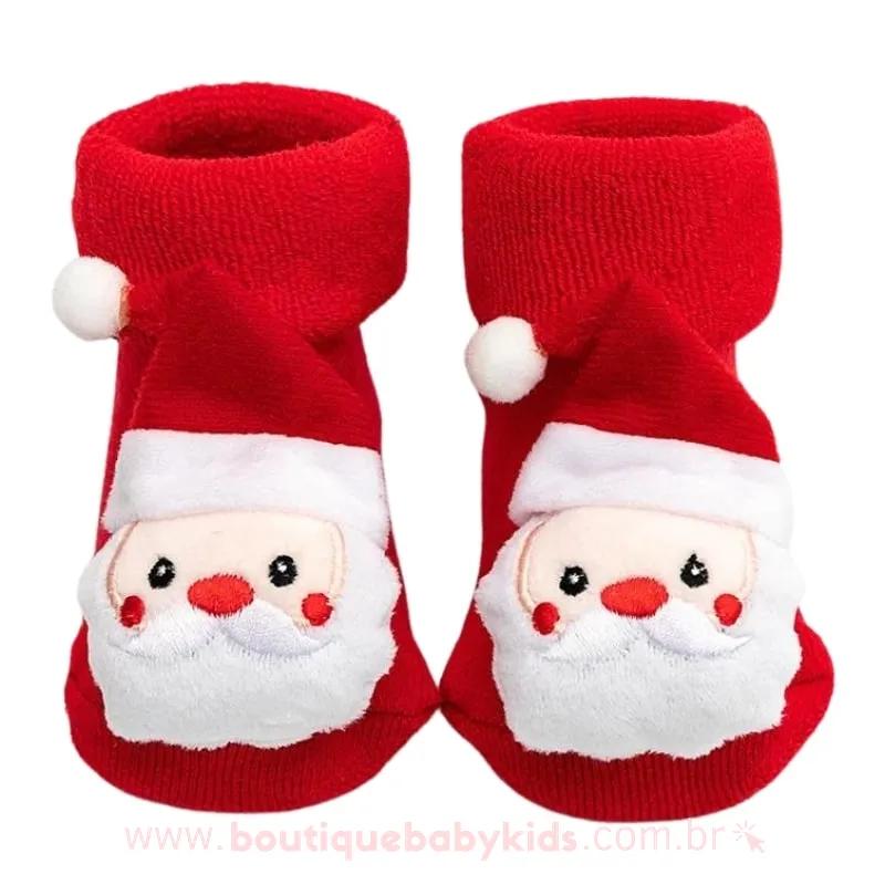 Meia Bebê Papai Noel Natal 3D Antiderrapante Papai Noel - Frete Grátis