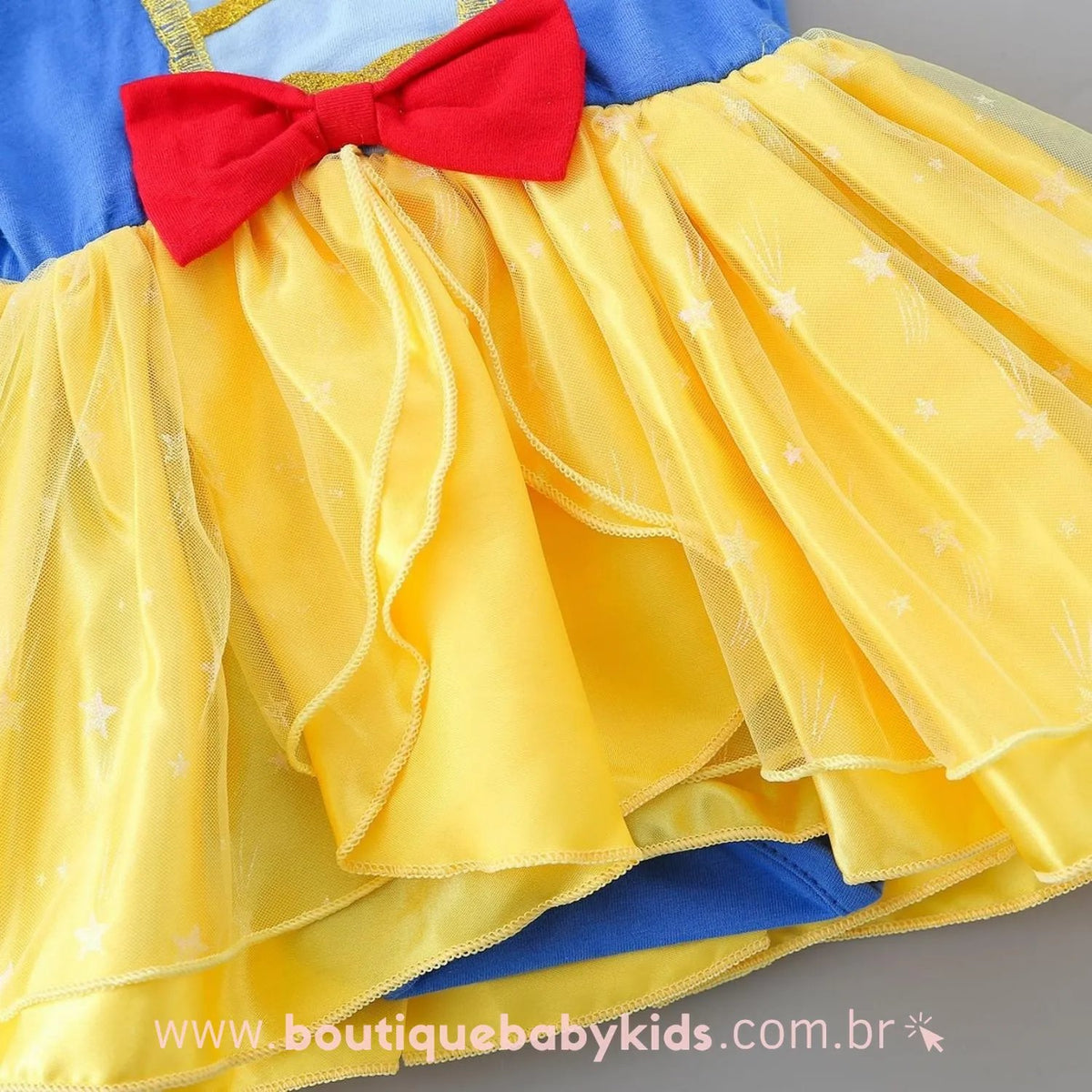 Vestido Bebê Fantasia Disney Princesa Branca de Neve com Faixa - Boutique Baby Kids