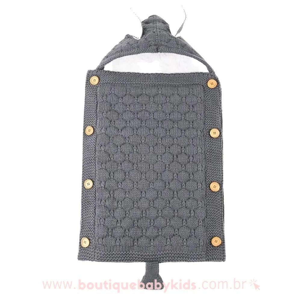 Saco de Dormir Bebê Raposinha Tricot Recém-nascido Cinza Escuro Forrado - Boutique Baby Kids