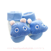 Meia Bebê Bichinhos 3D Antiderrapante com Chocalho Hipopótamo Azul - Frete Grátis - Boutique Baby Kids
