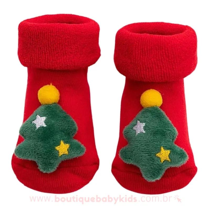 Meia Bebê Papai Noel Natal 3D Antiderrapante - Frete Grátis