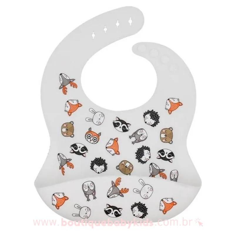 Babador de Silicone Animais com Cata Migalhas Branco - Boutique Baby Kids