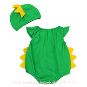 Body Bebê Fantasia Dinossauro com Touca Verde - Frete Grátis - Boutique Baby Kids
