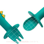 Kit Talheres em Silicone Dinossauro Verde - Boutique Baby Kids
