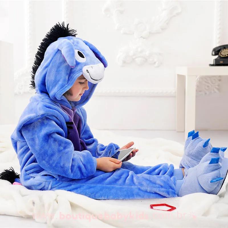 Pijama Macacão Infantil Kigurumi Fantasia Bisonho Ió Azul - Boutique Baby Kids