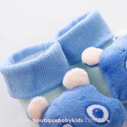 Meia Bebê Bichinhos 3D Antiderrapante com Chocalho Hipopótamo Azul - Frete Grátis - Boutique Baby Kids